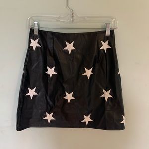 shein black leather skirt with stars